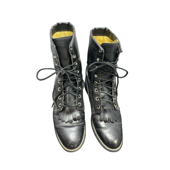 Black Western Lace Up Boots with Fringe Size 8 - Picture 5 of 9